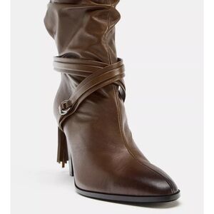 Zara Brown Heeled Leather Boots